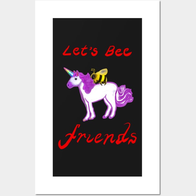 Bee themed gifts for women, men and kids. Let’s Bee friends - honey bee and Rainbow horned unicorn celebrate friendship save the bees Wall Art by Artonmytee